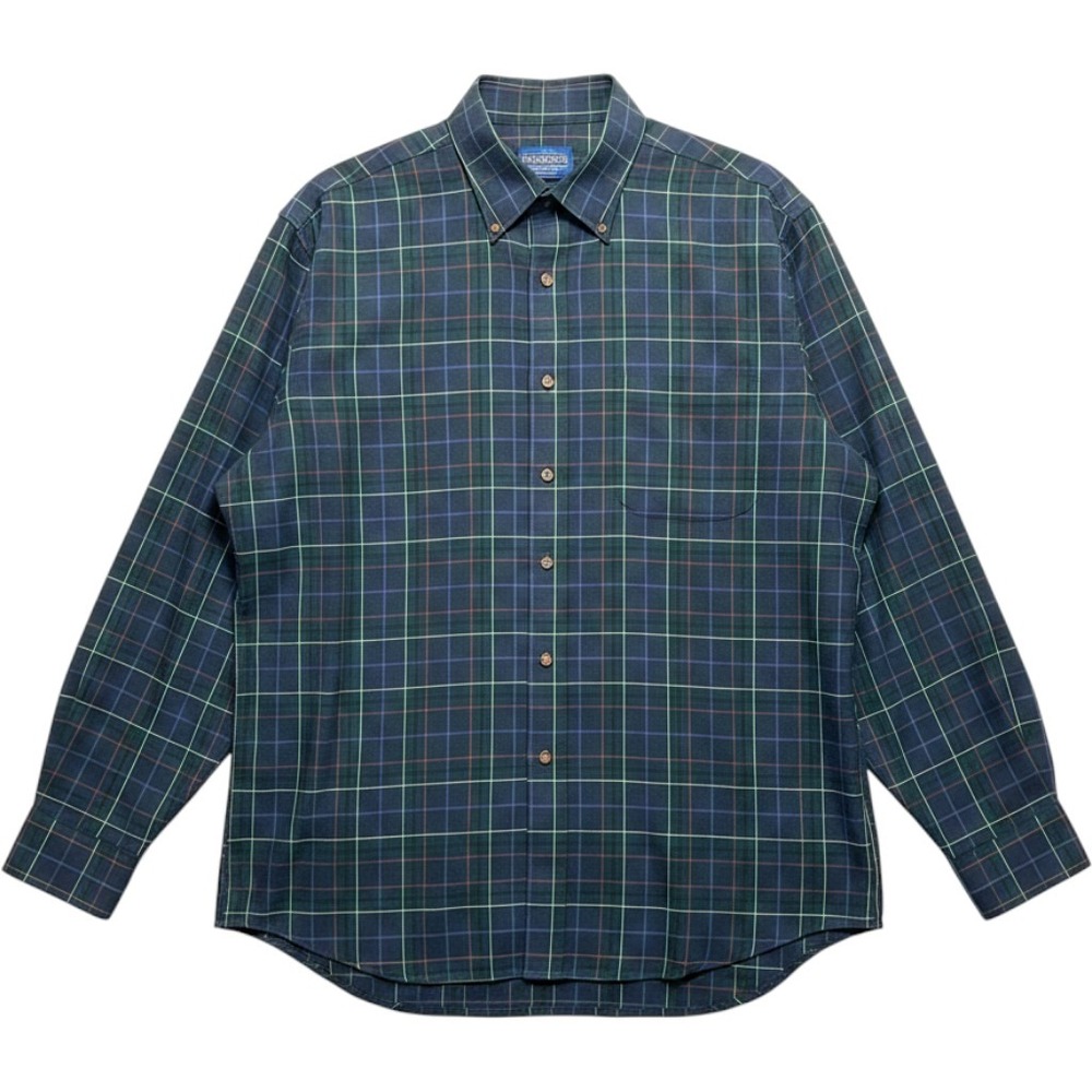 Sir Pendleton Mens XL‎ Wool Hunting Tartan Plaid Button Down Shirt Green Navy XL